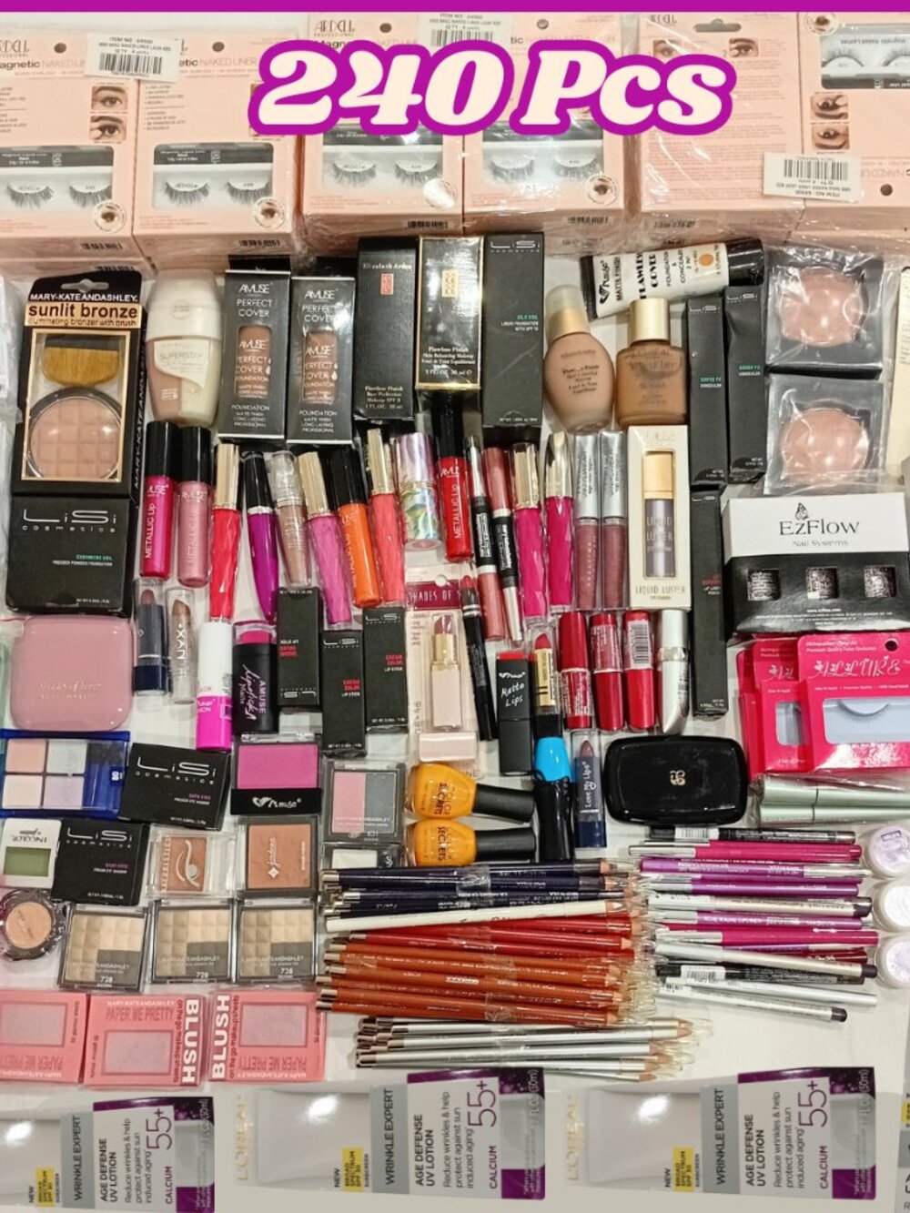 Makeup Bundle 240 Pieces Maybelline Loreal Stila Full Size New Ret $2,100